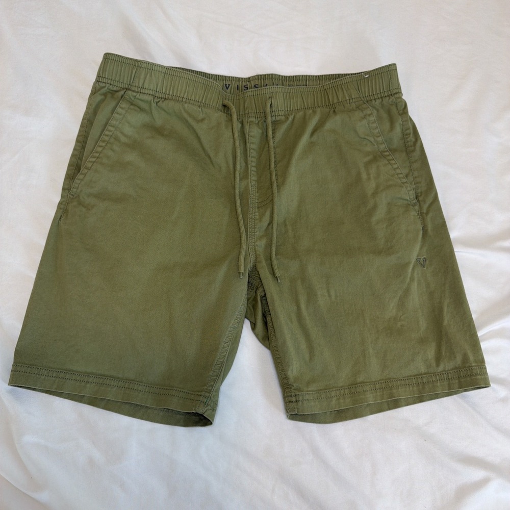 Vissla Mens Shorts Green Elastic Waist Drawstring Walk Size Medium Organic